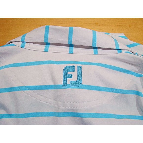 FootJoy FJ Mens Striped Golf Polo Shirt Royal Regina Golf Club White & Blue Sz L - Picture 8 of 10